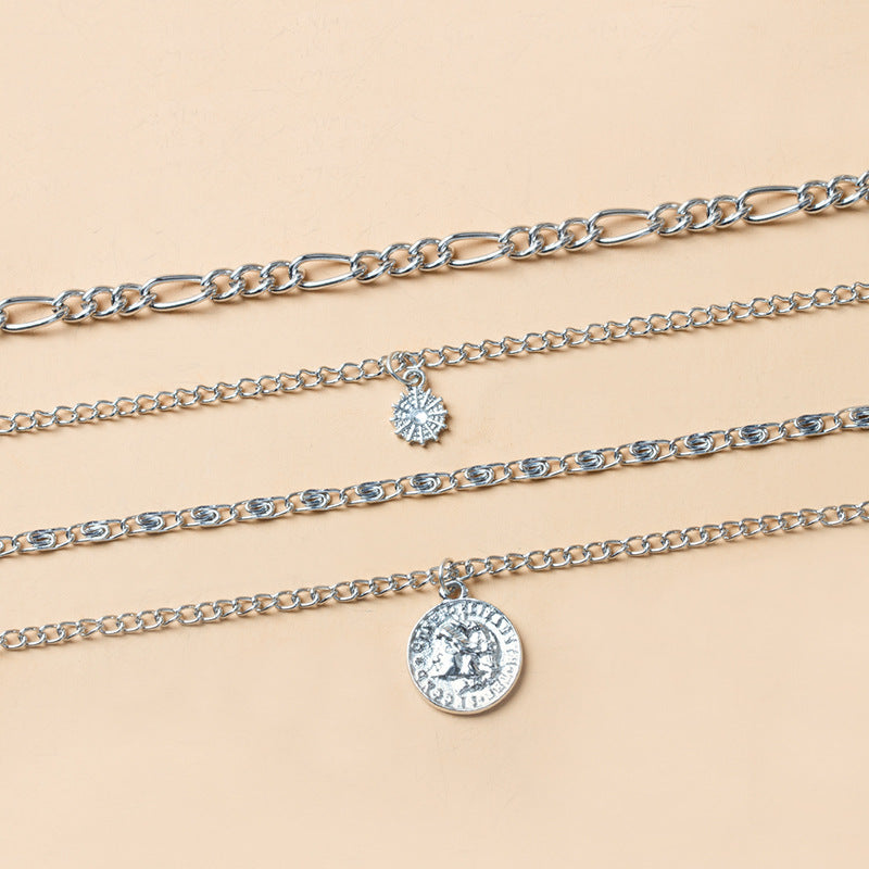 Flag Village Chunky Gold Necklace Chunky Charm Necklace For Women Layered Gold Necklace For Women Silver Coin Necklace Jewelry Gifts For Women