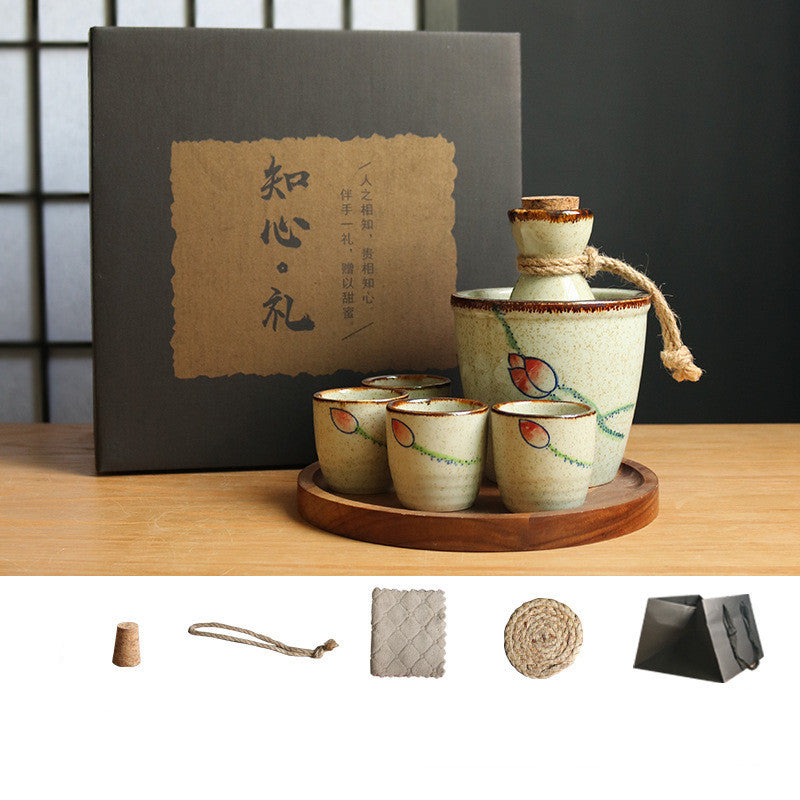 Flag Village Japanese Retro Sake Wine Warmer Gift Box Set Hot Wine Shochu Pot Ceramic Wine Cup White Wine Household Wine Glass