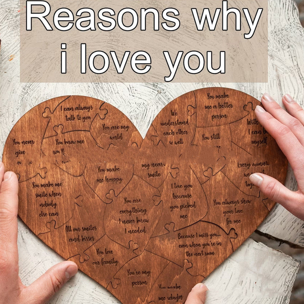 Flag Village Reasons Why I Love You Wooden Heart Puzzle Romantic Love Jigsaw Puzzle Wedding Anniversary For Wife Husband Birthday Gifts Valentine's Day Gift