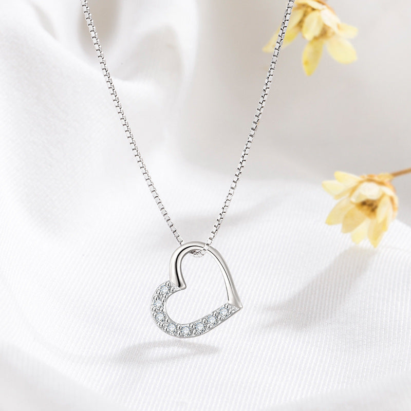Flag Village S925 Sterling Silver Love Heart Pendant Necklace For Women Fashion Jewelry Ladies Gold Color Clavicle Chain High Quality Jewelry Gifts