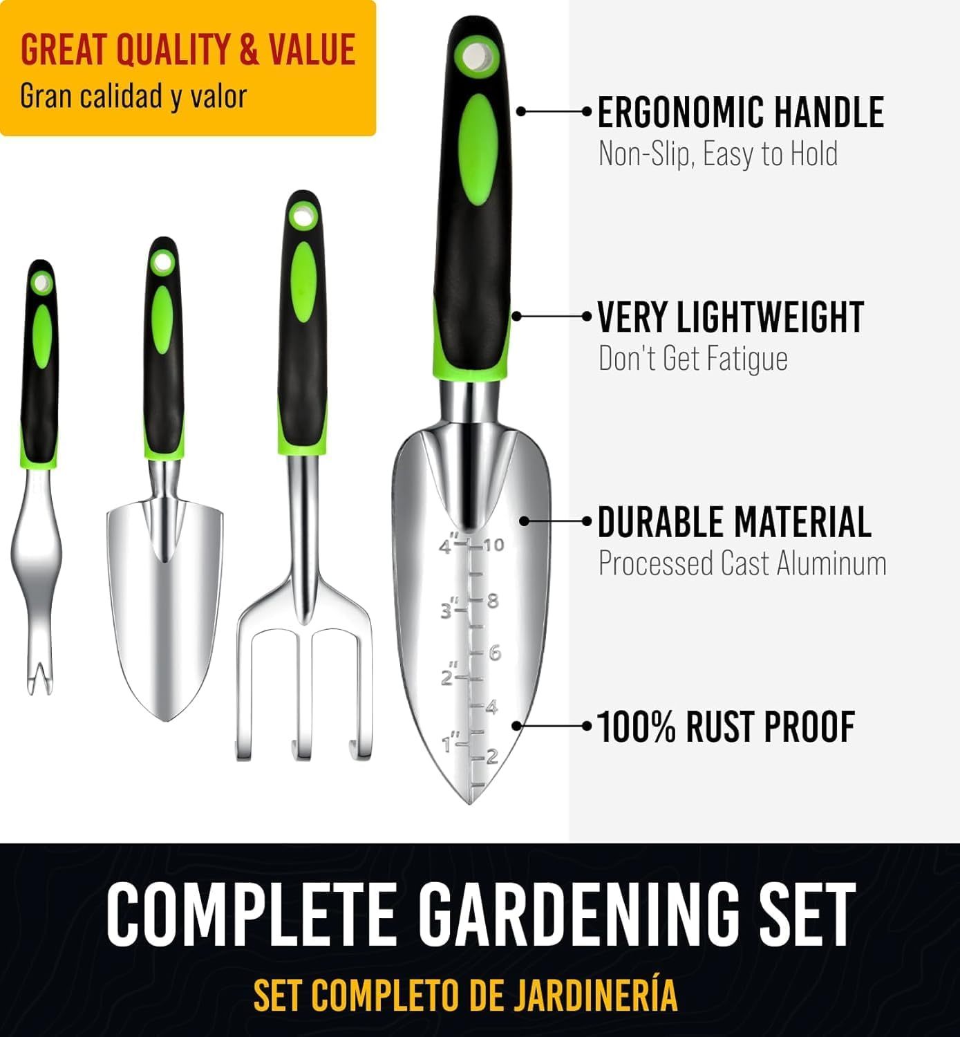 Flag Village Heavy Duty Garden Tools 9Pieces Set - Rust Proof, Ergonomic Gardening Hand Tools Garden Gifts For Mom And Dad