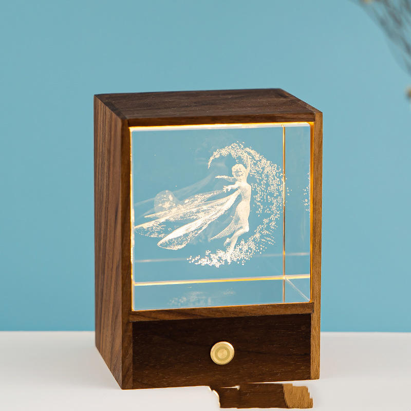 Flag Village Wooden Box Square Crystal Ball Elk Cloud Night Light Christmas Birthday Gift