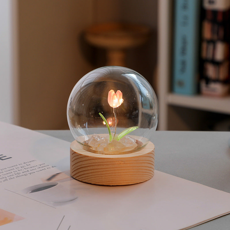 Flag Village Artificial Tulip Flower Night Light Ornaments Handmade DIY Bedside Lamp LED Night Lamp Bedroom Decor Birthday Gifts Table Lamp