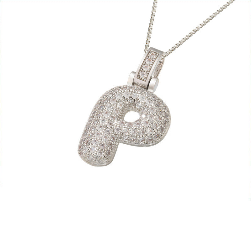 Flag Village Clavicle Chain Copper Micro Inlaid Zircon 26 Letter Pendant Necklace For Women's Birthday Jewelry Gifts