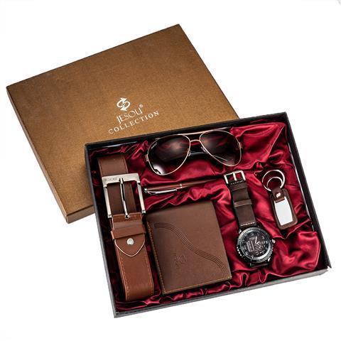 Flag Village Watch Wallet Sunglasses Belt Gift Box Set For Men