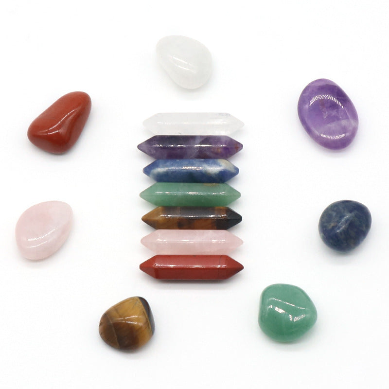 Flag Village Hexagonal Column Double Pointed Irregular 7 Yoga Stones Set Gift Box