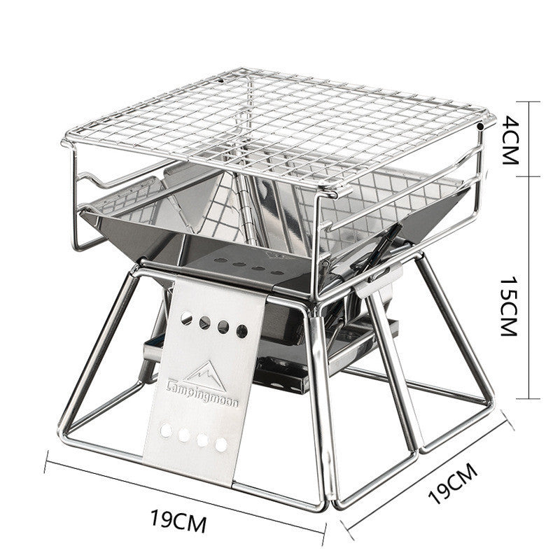 Flag Village Portable Stainless Steel BBQ Grill Non-stick Surface Folding Barbecue Grill Outdoor Camping Picnic Tool