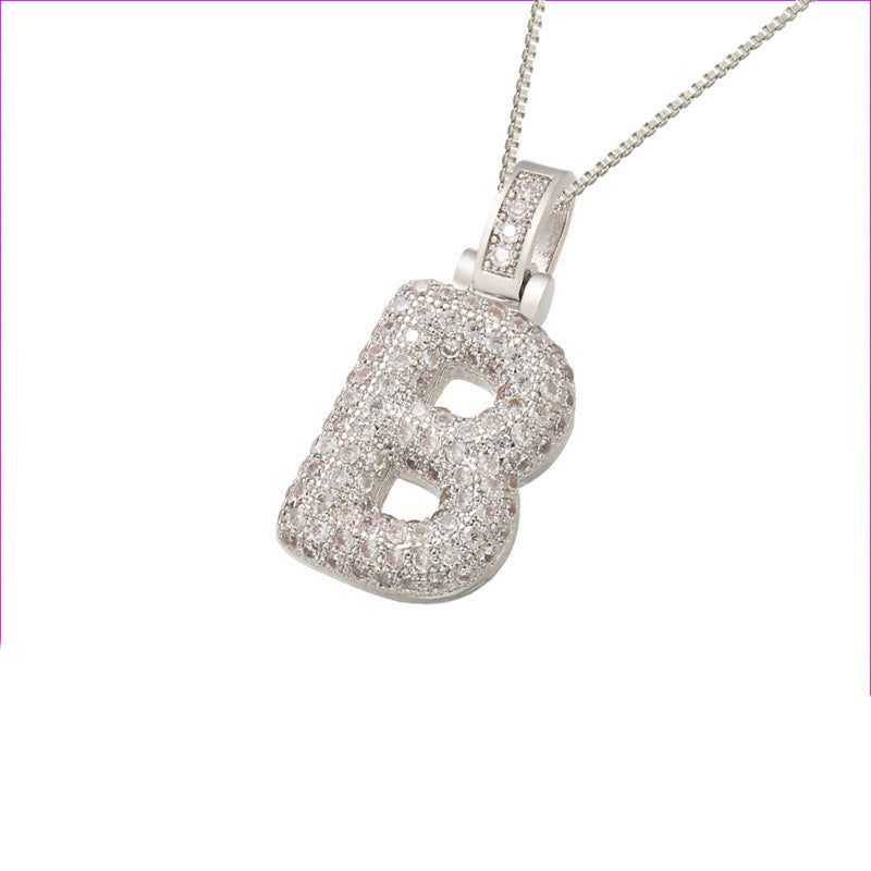 Flag Village Clavicle Chain Copper Micro Inlaid Zircon 26 Letter Pendant Necklace For Women's Birthday Jewelry Gifts