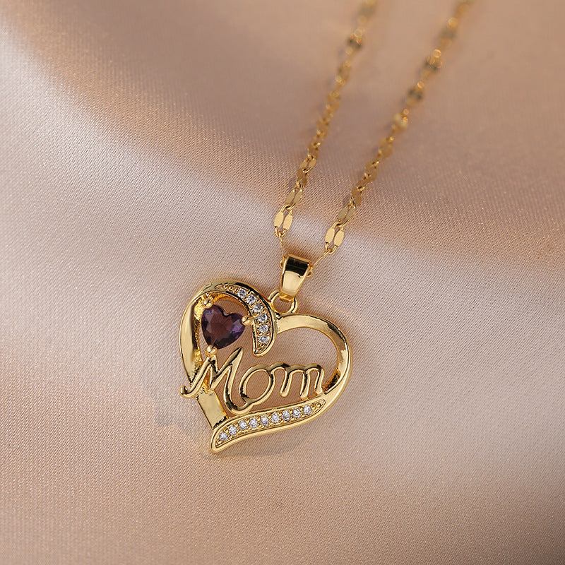 Flag Village Mother's Day Jewelry High Grade Zircon Heart Flower Pendant Necklace Stainless Steel Trendy Geometric Choker Jewelry Party Gifts For Women Girls