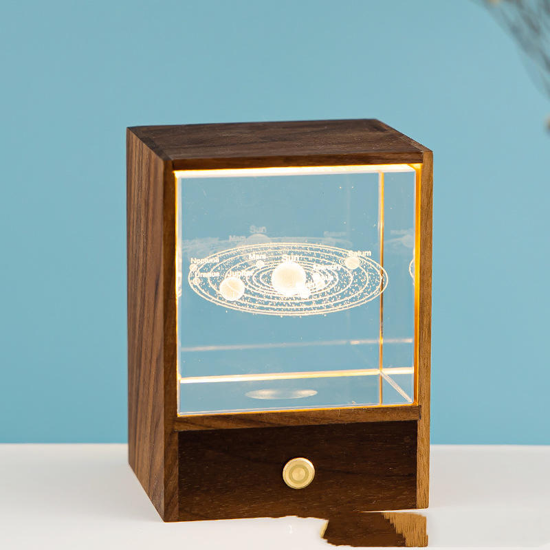 Flag Village Wooden Box Square Crystal Ball Elk Cloud Night Light Christmas Birthday Gift