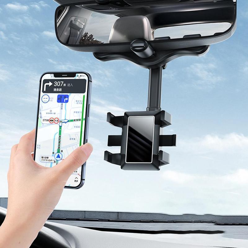 Flag Village Auto Tools Rearview Mirror Phone Holder For Car Rotatable And Retractable Car Phone Holder Multifunctional 360 Rear View Mirror Phone Holder Suitable For All Mobile Phones And All Car