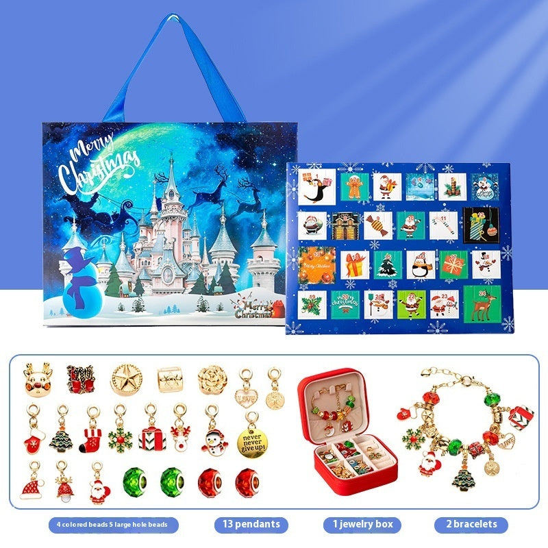 Flag Village DIY Creative Kids Bracelet Ornament 24 Grid Calendar Christmas Surprise Blind Box Silver Set