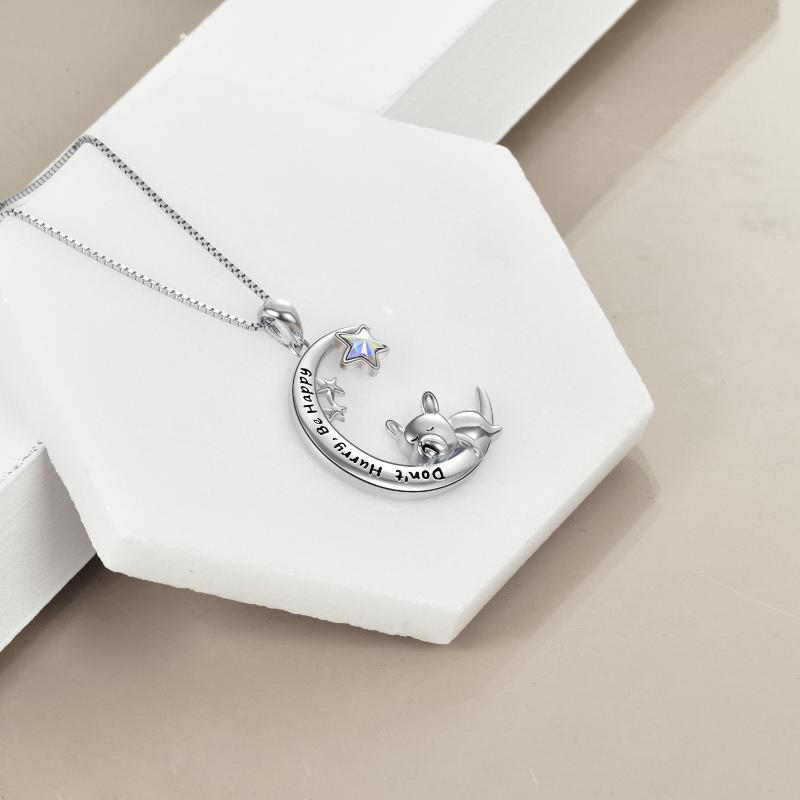 Flag Village Sterling Silver French Bulldog Moon Pendant Necklace Jewellery Gifts for Women Girls