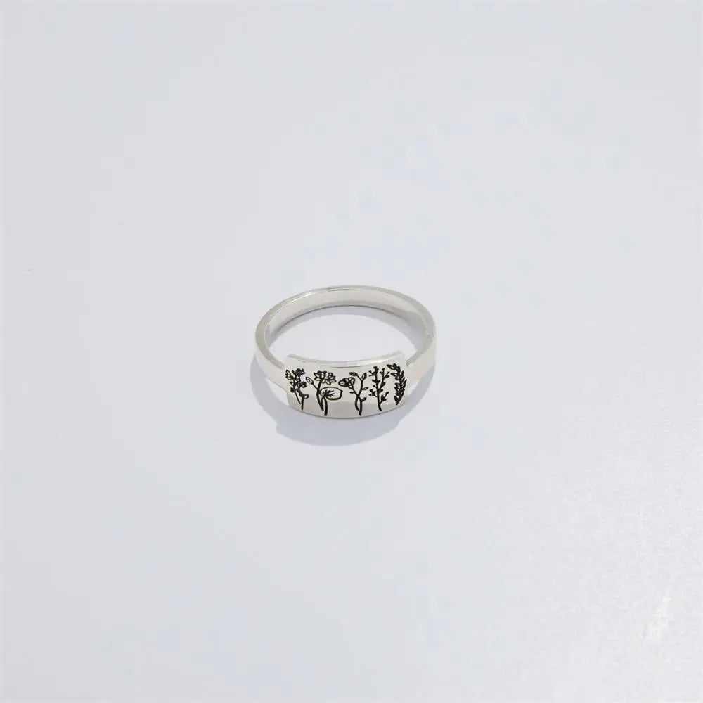 Flag Village S925 Birth Flower Plant Nature Ring for Flower Lover as Gifts for Women
