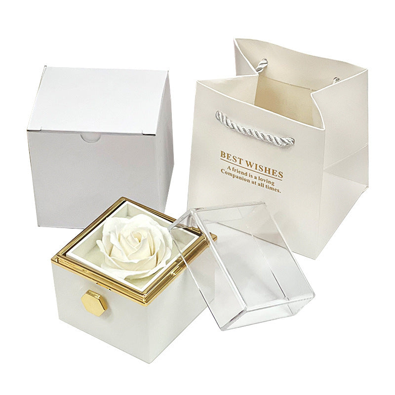 Flag Village Rotating Soap Flower Rose Gift Box Creative Rotating Rose Jewelry Packaging Box Valentine's Day Gift For Women