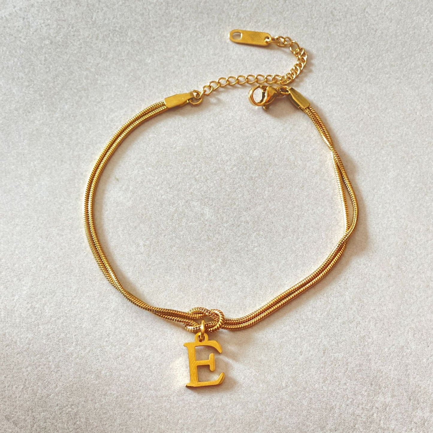 Flag Village New Letter A-Z Love Knot Bracelets For Women Couple Gold Color Dainty Snake Chain Charm Bracelet Stainless Steel Jewelry Gift Valentine's Day Gifts
