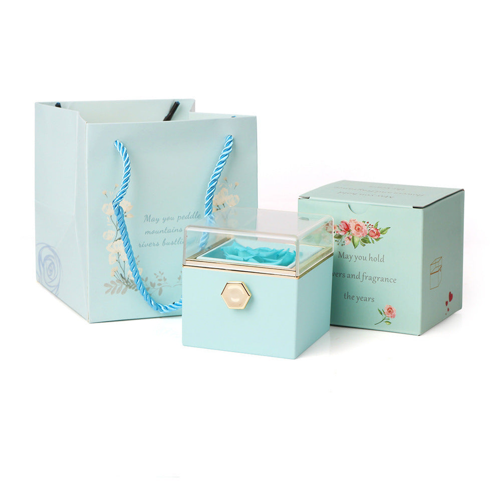 Flag Village Rotating Soap Rose Jewelry Packing Box Necklace Gift Set