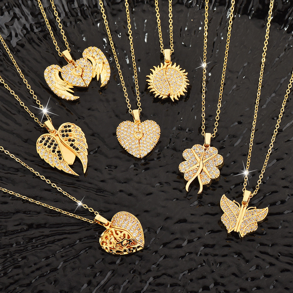 Flag Village Personalized Name Heart Locket Necklace Zirconia Paved Custom Engraved Pendant Christmas Gifts For Mother Grandma