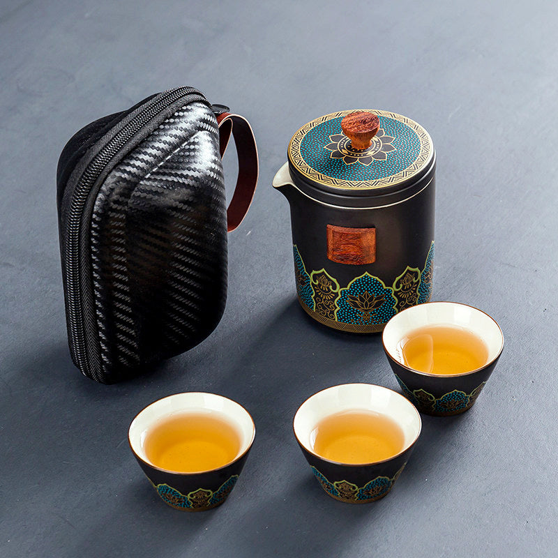 Flag Village Ceramic Portable Travel Tea Set Gift Box