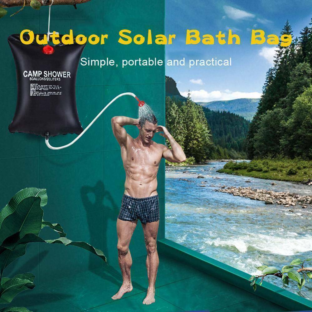 Flag Village 20L Camping Shower Portable Compact Solar Sun Heating Bath Bag Outdoor Travel