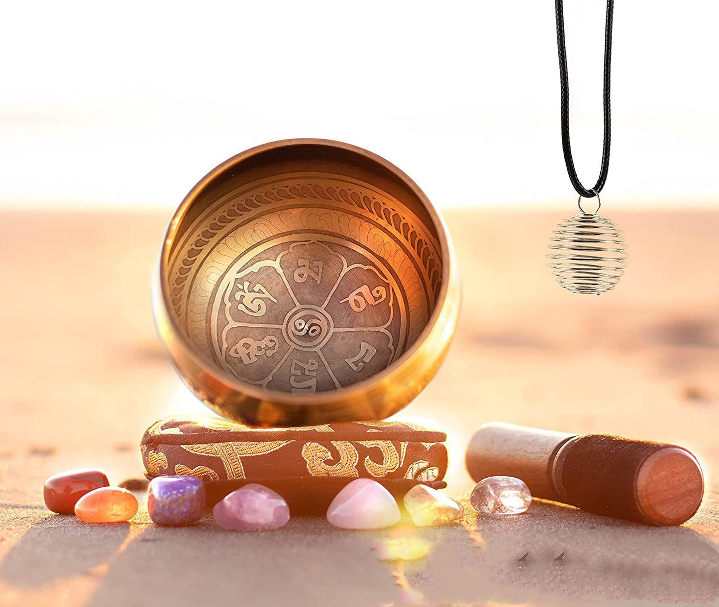 Flag Village Buddha Sound Natural Crystal Raw Stone Yoga Crushed Stone Gem Set Red Wooden Box Gift