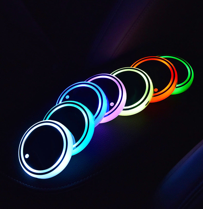 Flag Village Auto Tools Colorful Cup Holder LED Light-up Coaster Solar & USB Charging Non-slip Coaster Ambient Light For Car Automatically