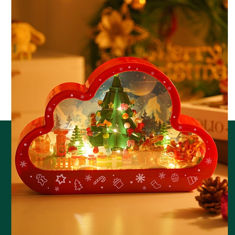 Flag Village Christma New Style Assembled Building Block Toys Cloud Night Lamp Decorative Mirrors Frame LED Table Lights Creative Desk Bedroom Handmade Birthday Gifts