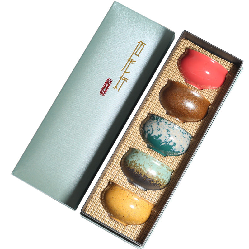 Flag Village Kiln Baked Five-shaped Cup Porcelain Kung Fu Tea Set Gift Box
