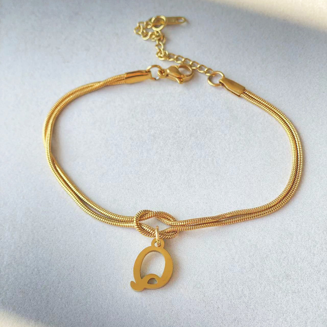 Flag Village New Letter A-Z Love Knot Bracelets For Women Couple Gold Color Dainty Snake Chain Charm Bracelet Stainless Steel Jewelry Gift Valentine's Day Gifts