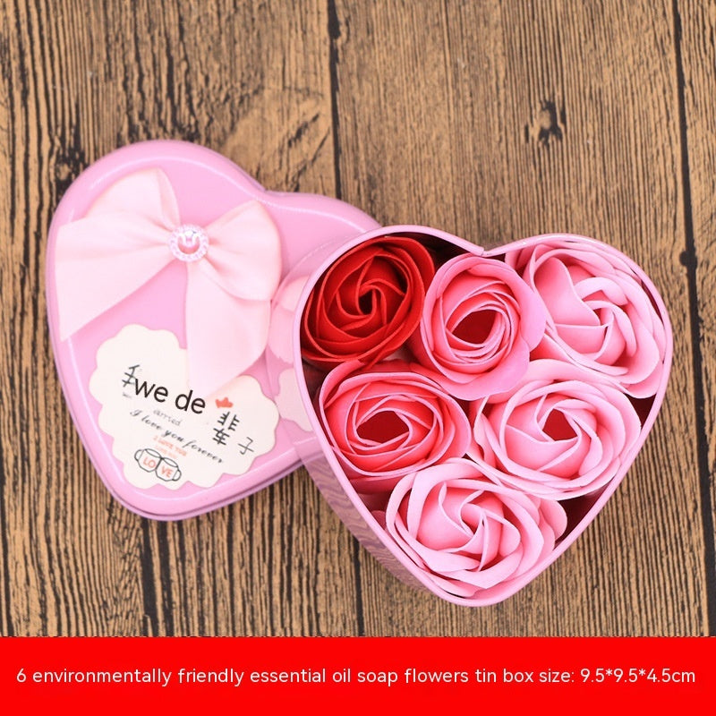 Flag Village Soap Flower Gift Box Valentine's Day Gift Mother's Day Creative Gifts Bear Flower Rose Heart Shaped Tin Box