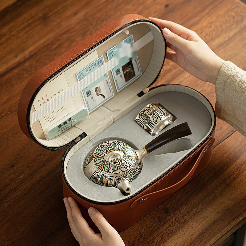 Flag Village Silver Gilded Tea Set Package Gift Box