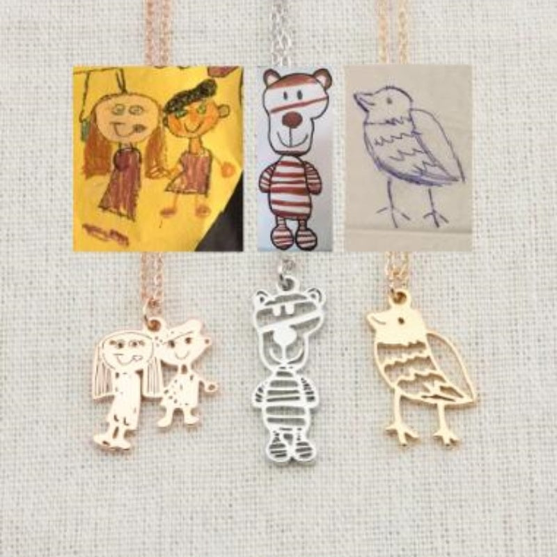 Flag Village Custom Kids Drawing Painting Necklace Stainless Stee Personalized Children Artwork Pendant For Kids Mom Family Jewelry Gifts
