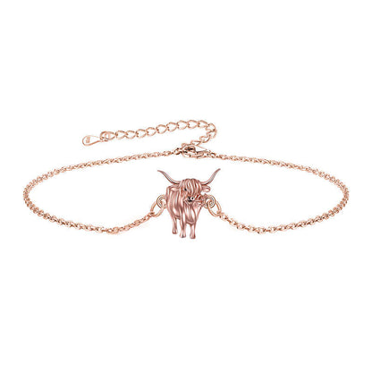 Flag Village 925 Sterling Silver Highland Cow Anklet Braclet Animal Jewelry Gifts