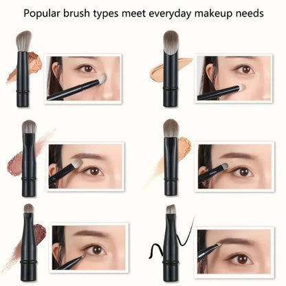 Flag Village 6Pcs Mini Travel Makeup Brushes Set With Box Portable Cosmetic Powder Foundation Blush Blending Concealer Make Up Brushes Set