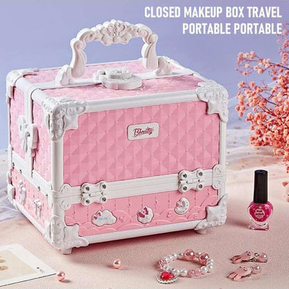Flag Village Children's Cosmetics Makeup Set Portable Box Simulation Nail Polish Play House Girl's Birthday Gift