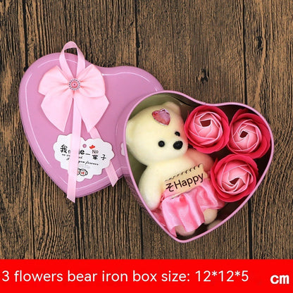 Flag Village Soap Flower Gift Box Valentine's Day Gift Mother's Day Creative Gifts Bear Flower Rose Heart Shaped Tin Box
