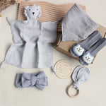 Flag Village Baby Rabbit Lion Appeasing Towel Socks Saliva Towel Wash Gift Box Newborn Bite Ring Hair Band Set