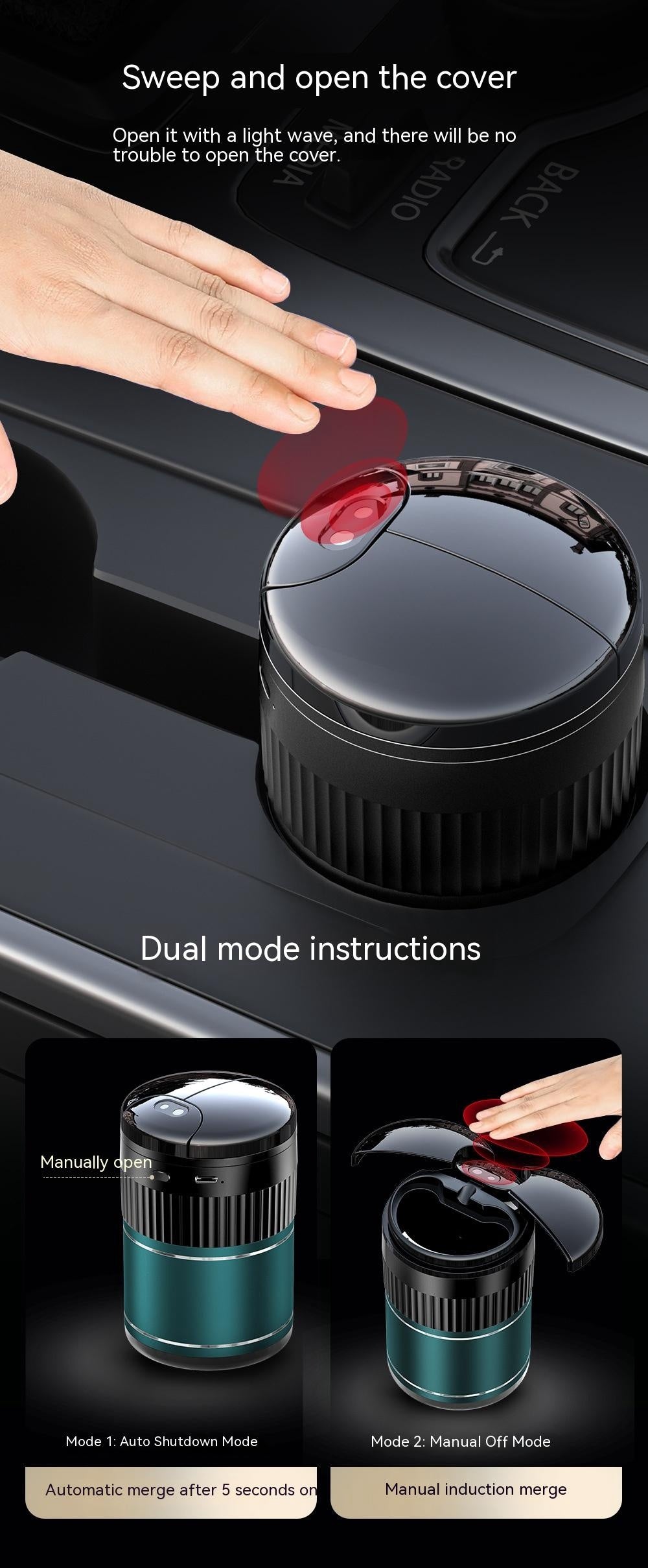 Flag Village Auto Tools Car Automatic Sensing Touch Infrared Smoking Metal Smart Ashtray With Lid