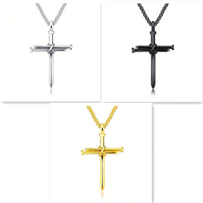 Flag Village Steel Gold Black Color Fashion Mens Iron Nail Cross Pendant Necklace Stainless Steel 3mm Round Box Chain Jewelry Gift For Men