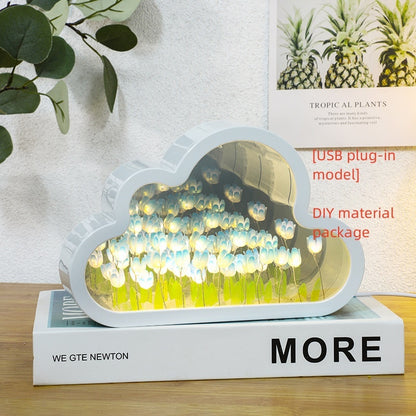 Flag Village Tulip Night Lamp DIY Material Cloud Tulips Night Lamp Decorative Mirrors Photo Frame LED Table Lights Korean Creative Desk Bedroom Handmade Birthday Gifts