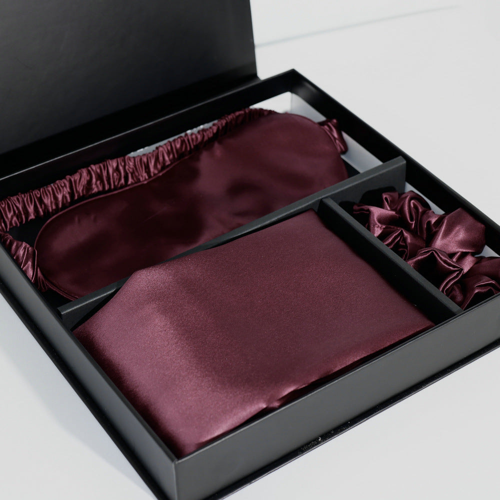Flag Village Bright Version Silk Pillowcase Eye Mask Hair Ring Three-piece Set 22 M Gift Box Set