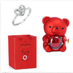 Flag Village Eternal Rose Teddy Bear Gifts Box With Necklace Rotate Rose Jewelry Box Valentine Wedding Storage Gift Case For Women Girlfriend