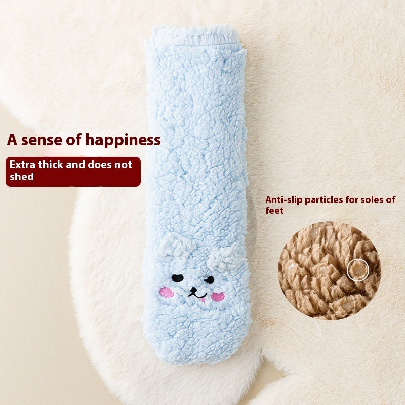 Flag Village Winter Floor Socks Velvet Thicken Warm Coral Velvet Cute Socks Japanese-style Home Footwear Non-slip Socks New Year Gifts Winter Gadgets