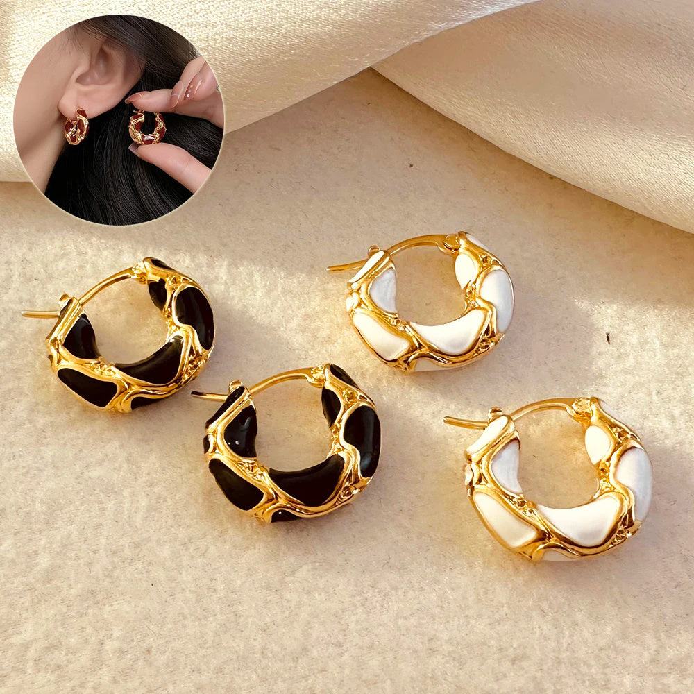 Flag Village Fashion Jewelry New Trendy Enamel Color Metal Texture Small Hoop Earrings For Women Gold Plated Statement Ear Buckle Creative Jewelry Gifts