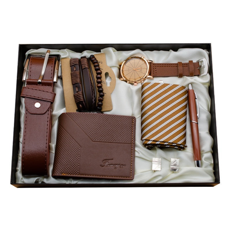 Flag Village Cross-border Watch Gift Box Holiday Birthday Gift Practical Simple Men's Large Dial Watch Gift Suit