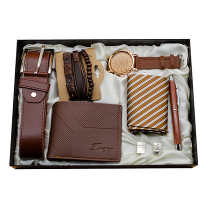 Flag Village Cross-border Watch Gift Box Holiday Birthday Gift Practical Simple Men's Large Dial Watch Gift Suit
