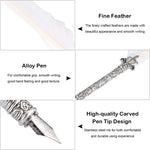 Flag Village European Retro Quill Alloy Feather Writing with Pen Nibs&Gift Box Set With Ink Bottle White