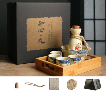 Flag Village Japanese Retro Sake Wine Warmer Gift Box Set Hot Wine Shochu Pot Ceramic Wine Cup White Wine Household Wine Glass