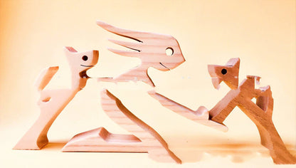 Flag Village DIY Figurine Wood Dog Ornament Sculpture Home Decoration A Man A Dog Wood Sculpture Christmas Gifts Model Decor