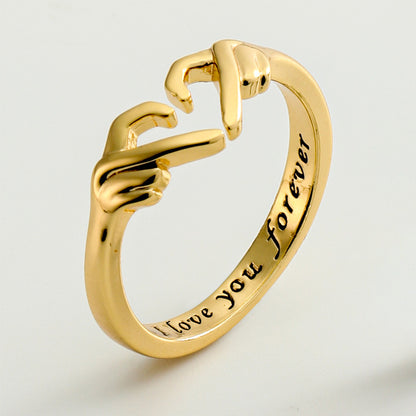 Flag Village Romantic Heart Hand Hug Fashion Ring For Women Couple Jewelry Silver Color Punk Gesture Wedding Men Finger Accessories Gifts